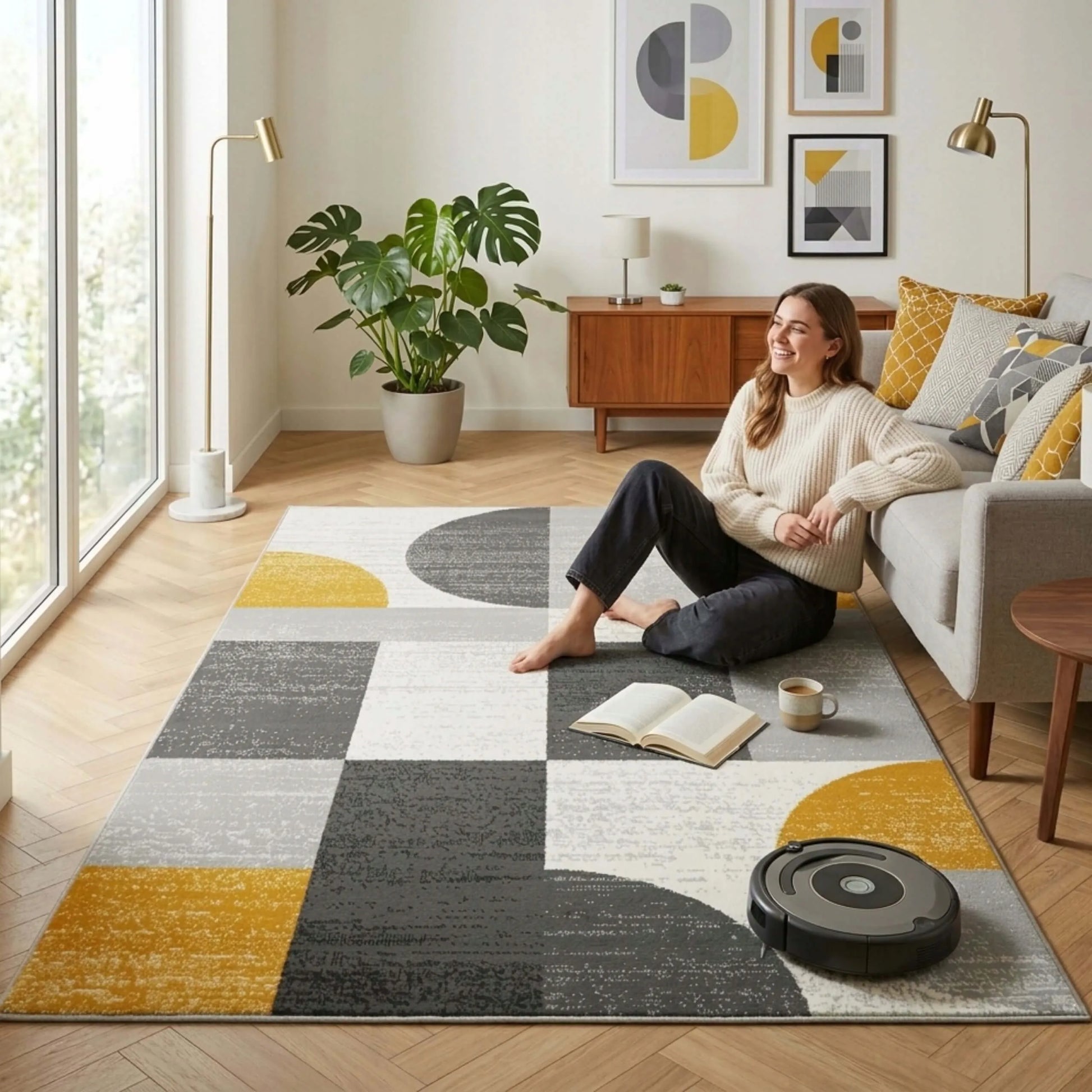 MODERNUS KILIMAS SVETAINEI, VIRTUVĖI AR MIEGAMAJAM – MINKŠTAS, PILKAS, 100X150 CM
