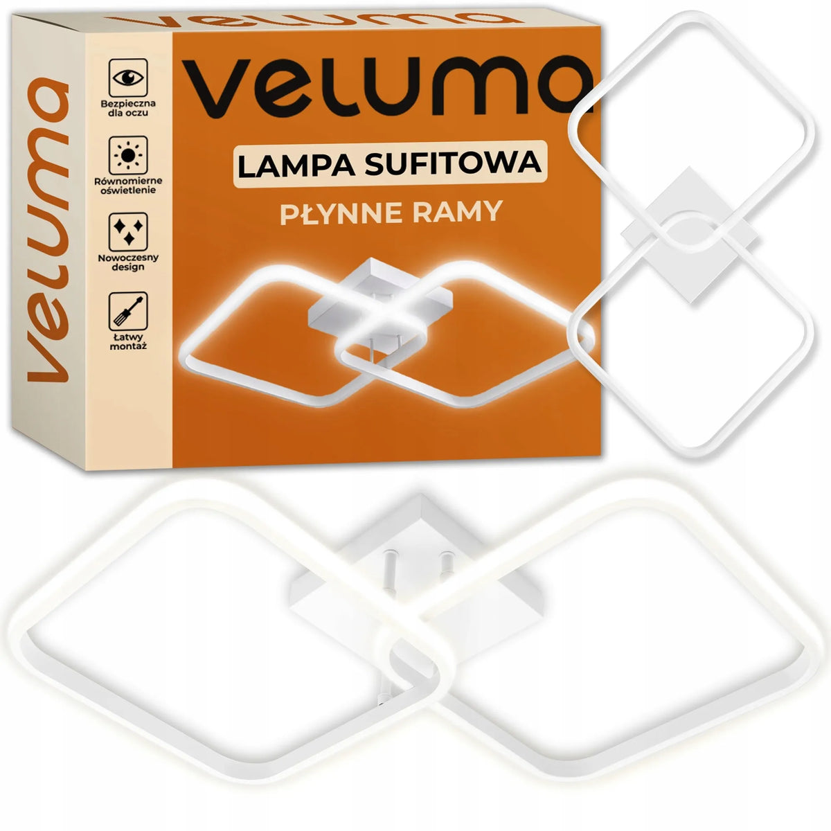 Modernus kvadratinis LED lubinis šviestuvas Veluma 60 W, 3000 K, 6000 lm