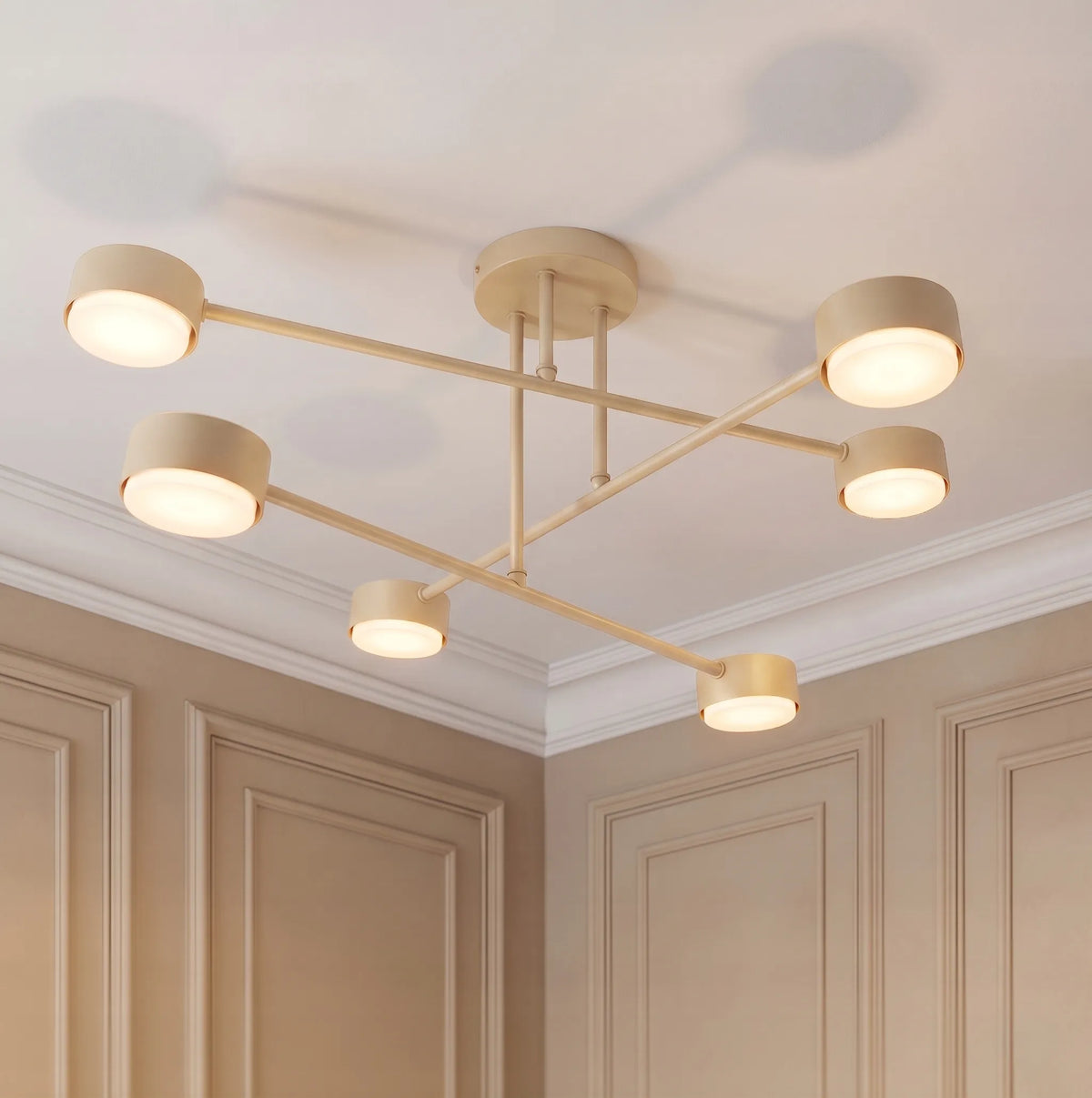 Modernus lubinis šviestuvas, plafonas, sietynas, prožektorius, smėlio spalvos ecru kašmyras, 6 × GX53 LED