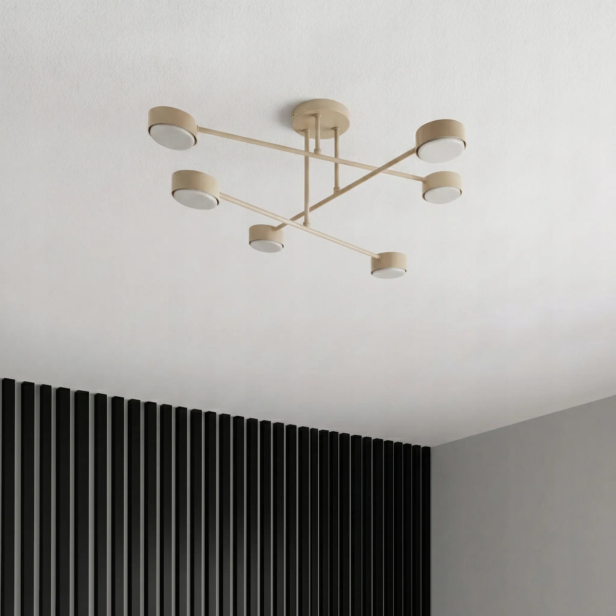 Modernus lubinis šviestuvas, plafonas, sietynas, prožektorius, smėlio spalvos ecru kašmyras, 6 × GX53 LED