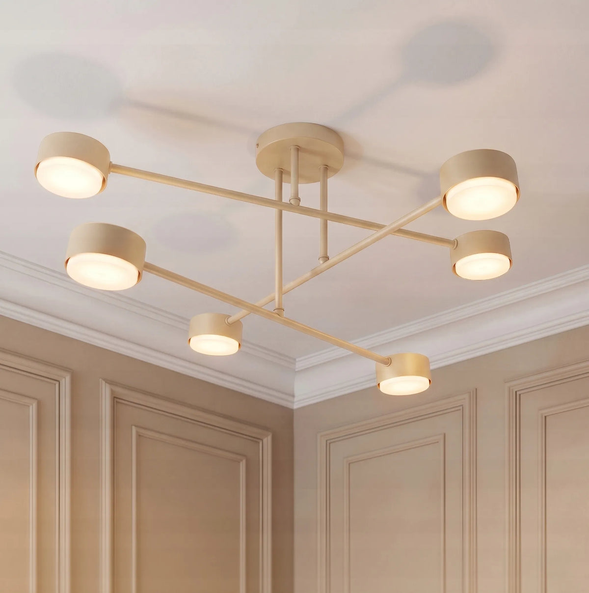 Modernus lubinis šviestuvas, plafonas, sietynas, prožektorius, smėlio spalvos ecru kašmyras, 6 × GX53 LED