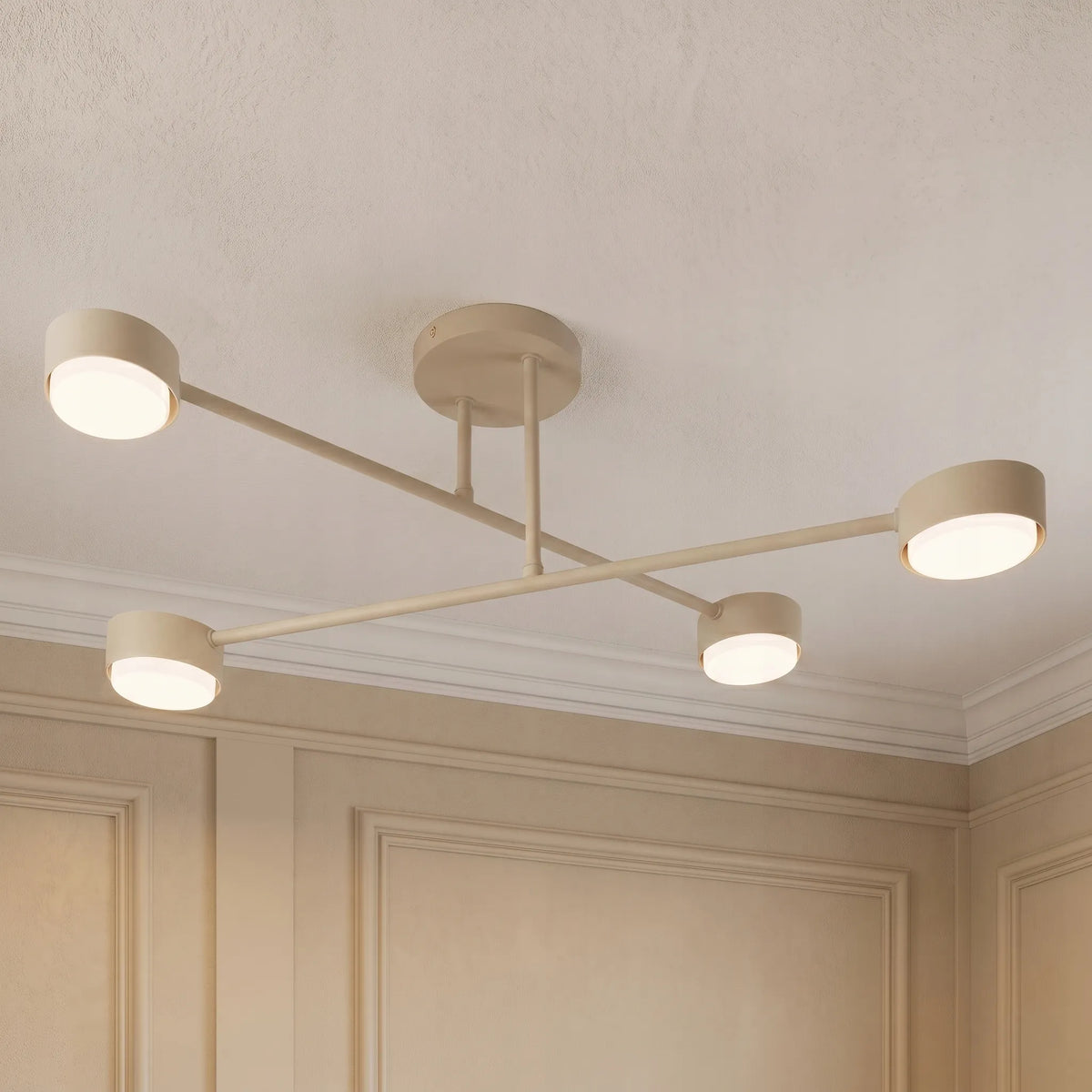 Modernus lubinis šviestuvas–plafonas, šviestuvas su 4 GX53 LED lizdais, smėlio spalvos, „Ecru Kaszmir“