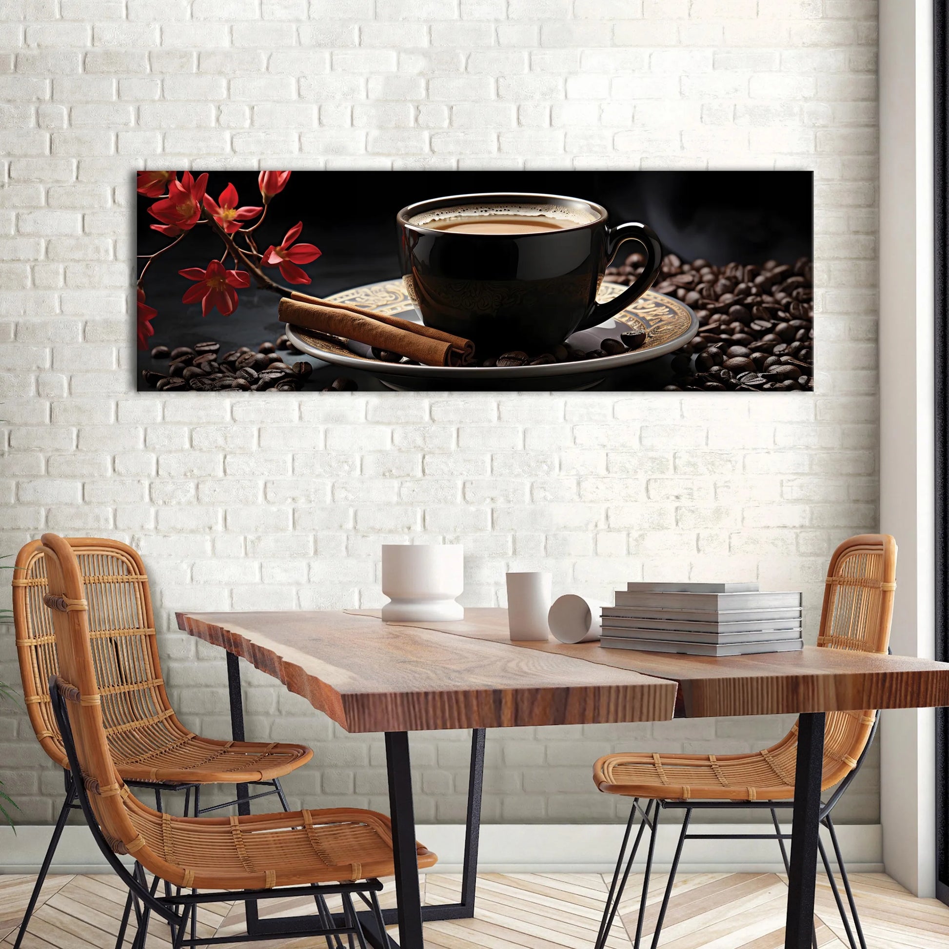 Modernus pailgas paveikslas virtuvei su kava ant drobės 145x45