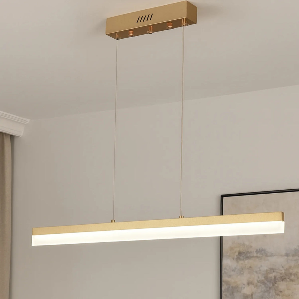Modernus pakabinamas lubinis LED šviestuvas su pulteliu, auksinis, 23 W, 80 cm