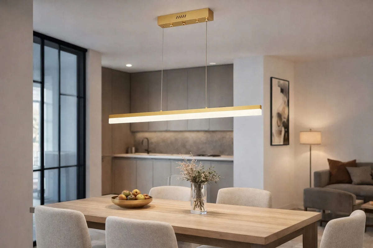 Modernus pakabinamas lubinis LED šviestuvas su pulteliu, auksinis, 23 W, 80 cm