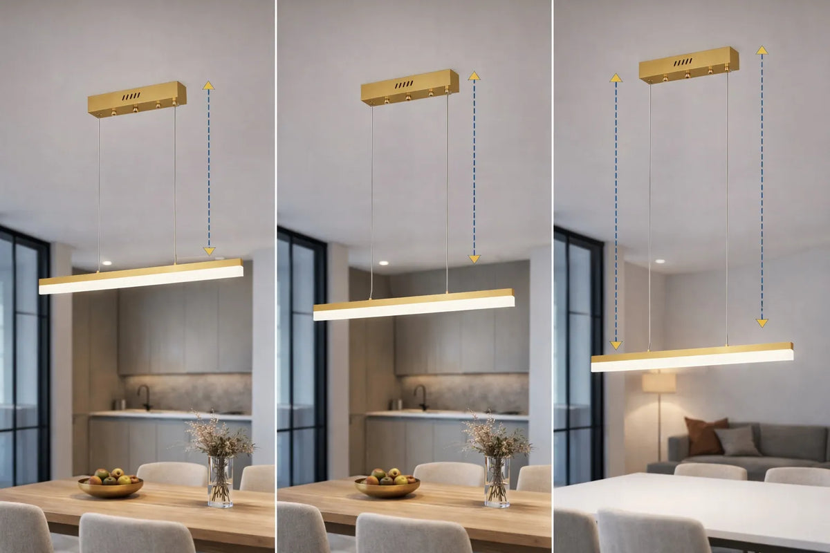 Modernus pakabinamas lubinis LED šviestuvas su pulteliu, auksinis, 23 W, 80 cm