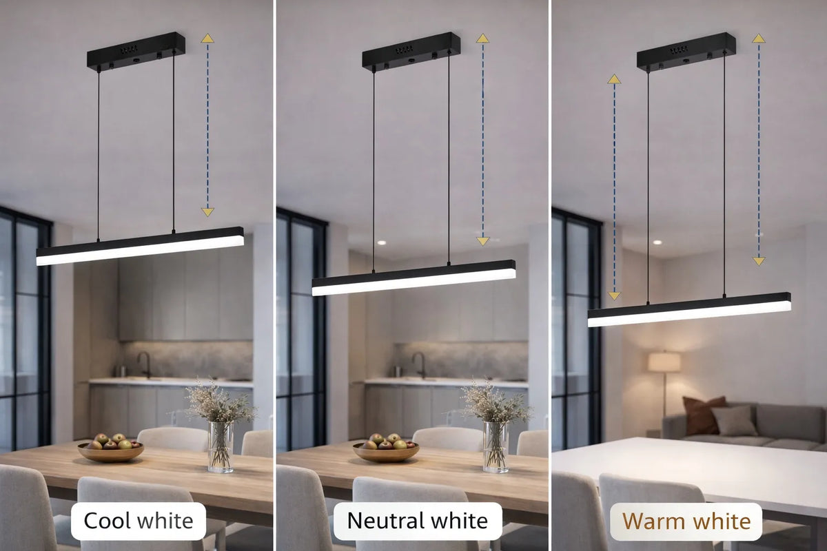 Modernus pakabinamas lubinis šviestuvas LED su nuotolinio valdymo pulteliu, 30 W, 80 cm, juodas, virš stalo