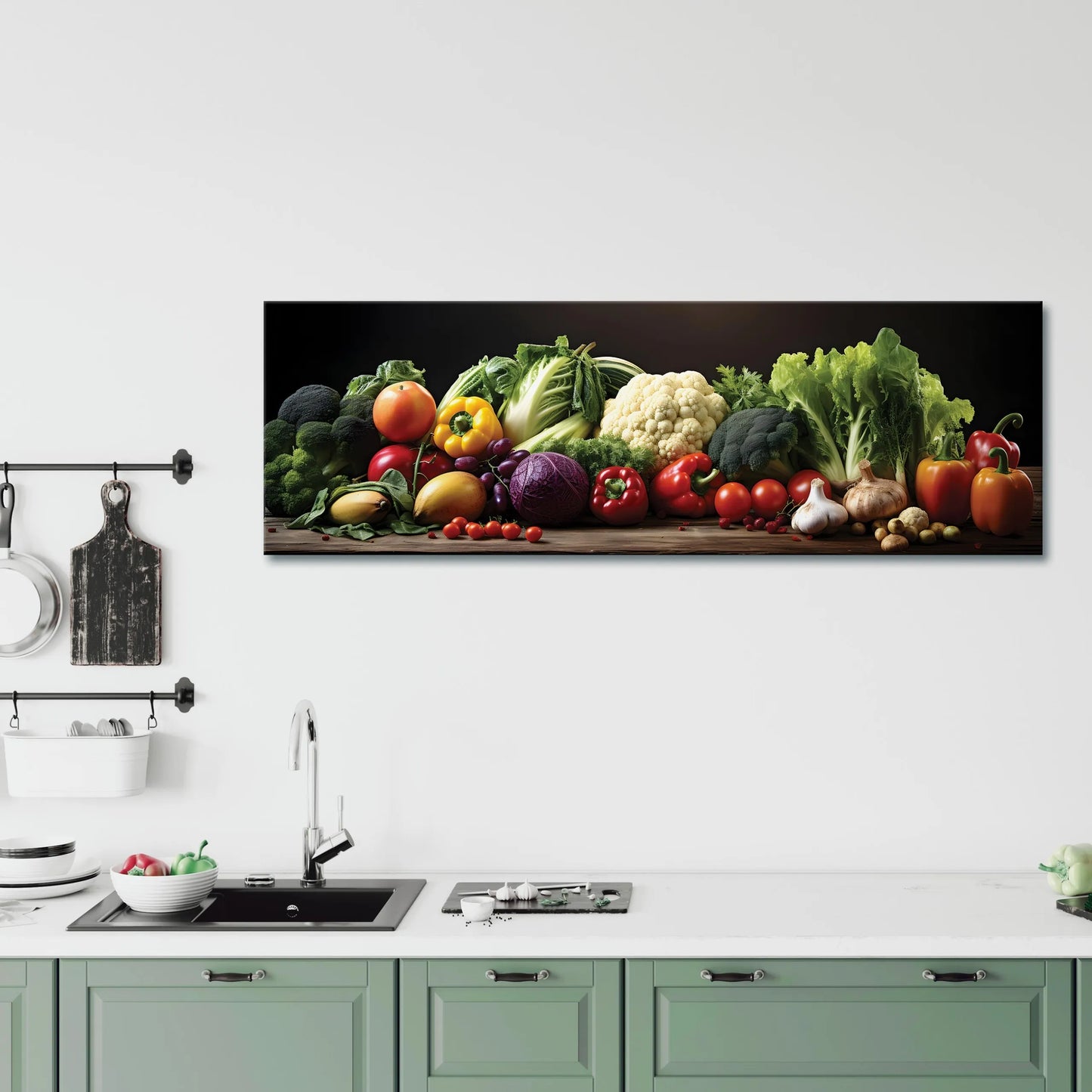 Modernus paveikslas virtuvei Daržovės ant drobės 145x45 cm