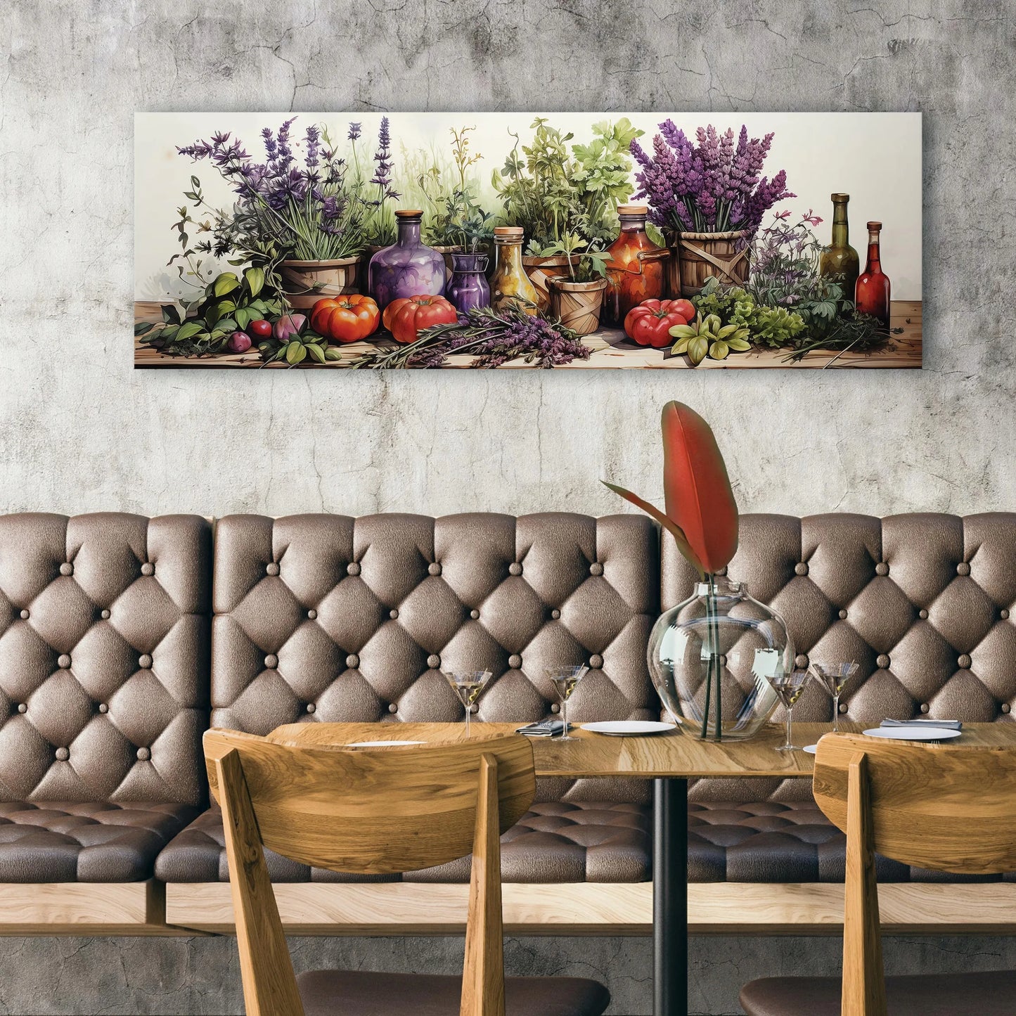 Modernus paveikslas virtuvei su prieskoniais ir žolelėmis ant drobės, didelis 145x45 cm