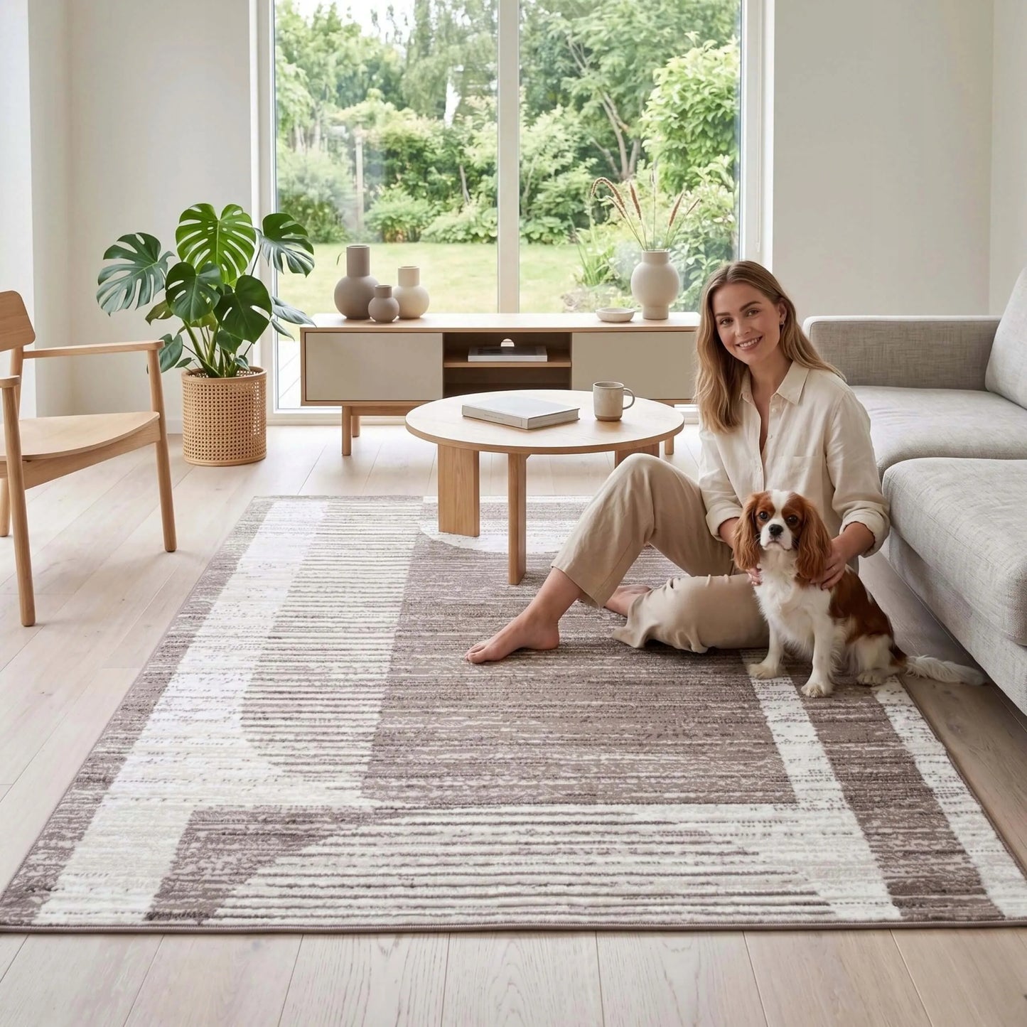 Modernus smėlio spalvos kilimas, 100x150 cm – stilingas akcentas svetainei, miegamajam ar virtuvei