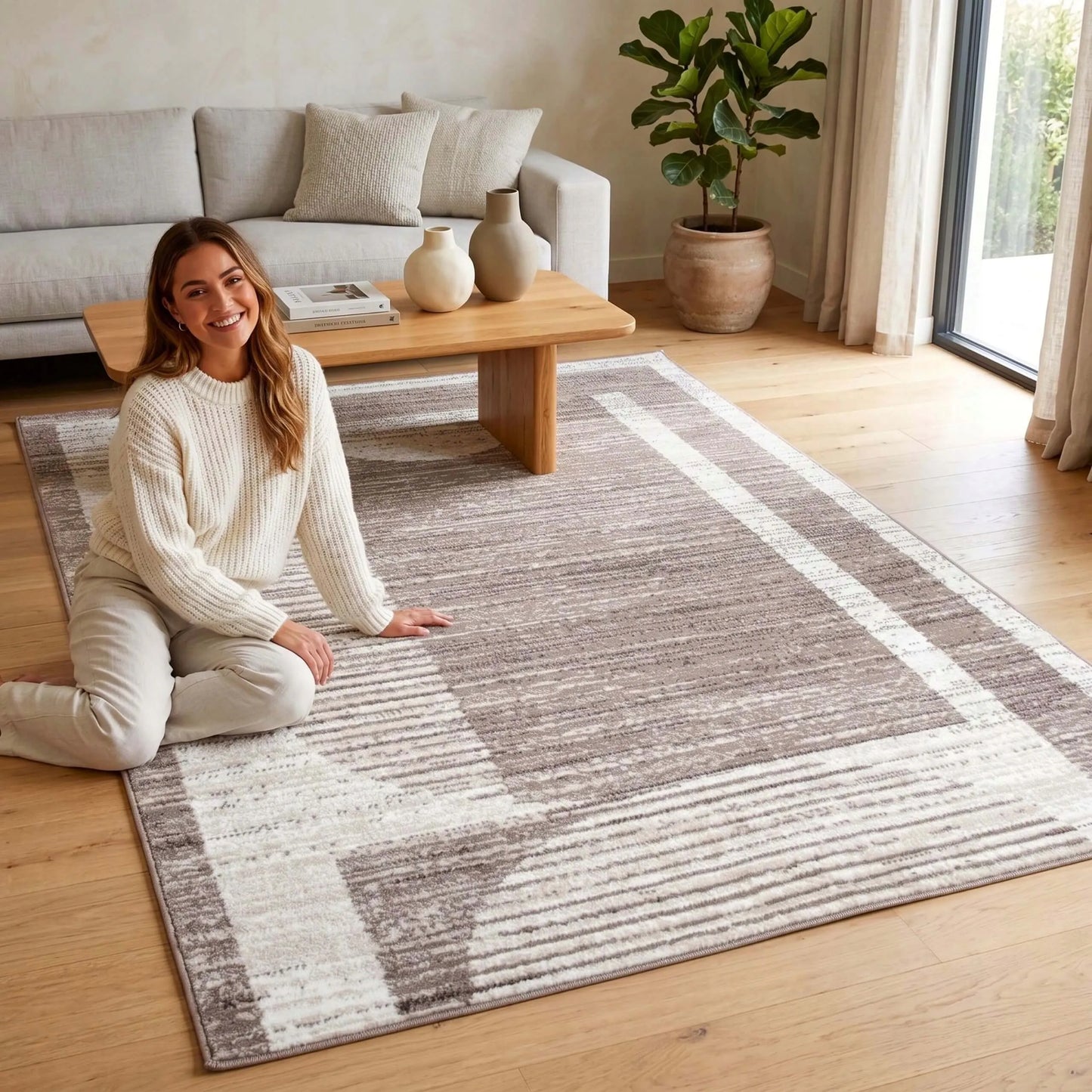 Modernus smėlio spalvos kilimas, 100x150 cm – stilingas akcentas svetainei, miegamajam ar virtuvei