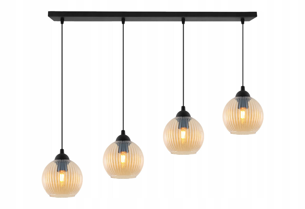 Modernus stiklinis pakabinamas lubinis šviestuvas „RIFFLE“ su 4 šviesos šaltiniais virtuvei ir svetainei, „Light Home“