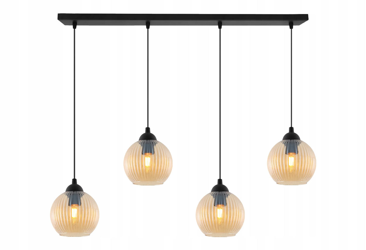 Modernus stiklinis pakabinamas lubinis šviestuvas „RIFFLE“ su 4 šviesos šaltiniais virtuvei ir svetainei, „Light Home“