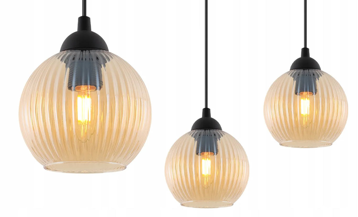 Modernus stiklinis pakabinamas lubinis šviestuvas „RIFFLE“ su 4 šviesos šaltiniais virtuvei ir svetainei, „Light Home“