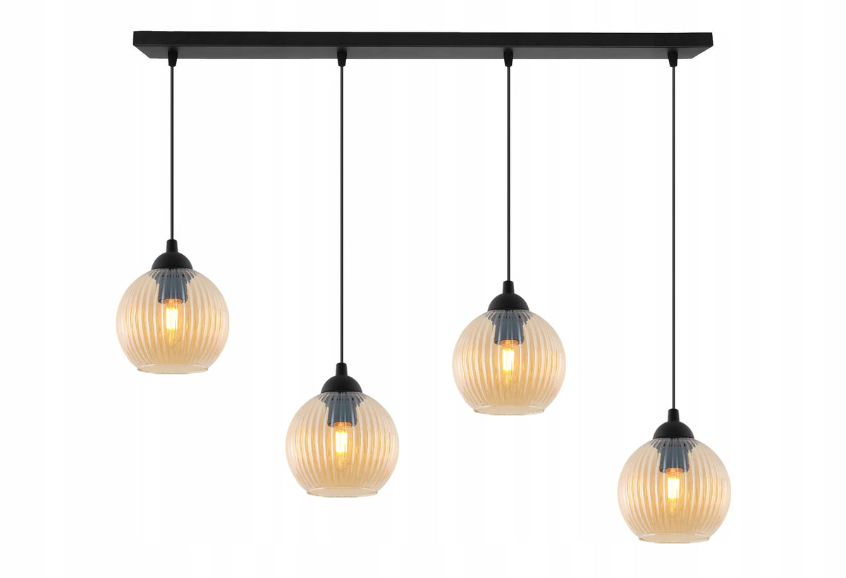 Modernus stiklinis pakabinamas lubinis šviestuvas „RIFFLE“ su 4 šviesos šaltiniais virtuvei ir svetainei, „Light Home“