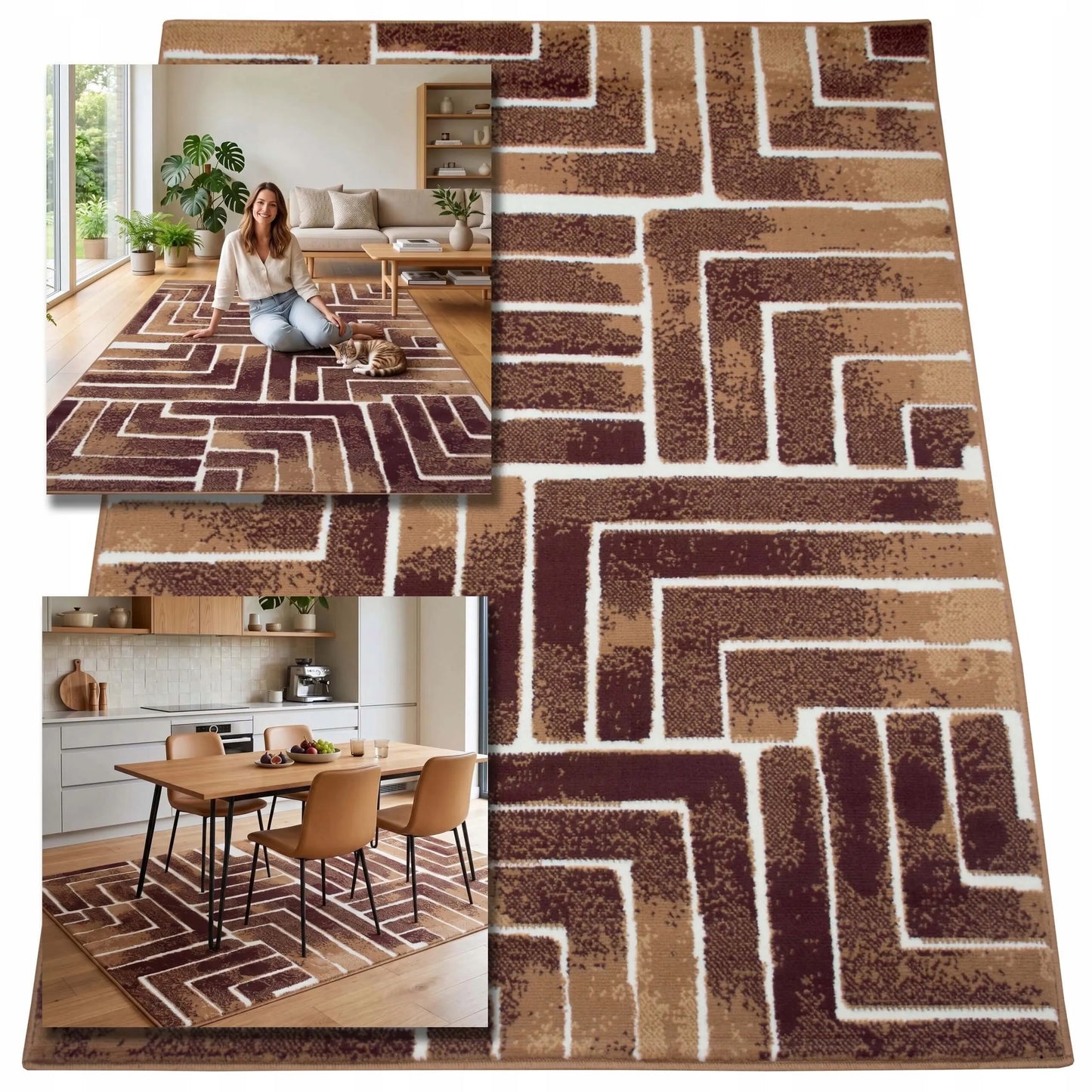 Modernus svetainės ir virtuvės kilimas 100x150 cm – stilingas „Loft“ dizainas, minkštas ir jaukus