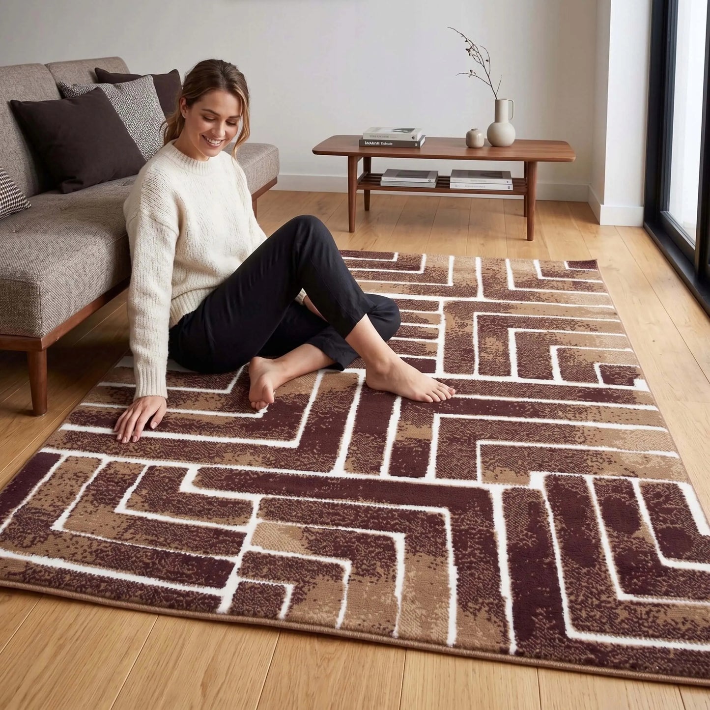 Modernus svetainės ir virtuvės kilimas 100x150 cm – stilingas „Loft“ dizainas, minkštas ir jaukus