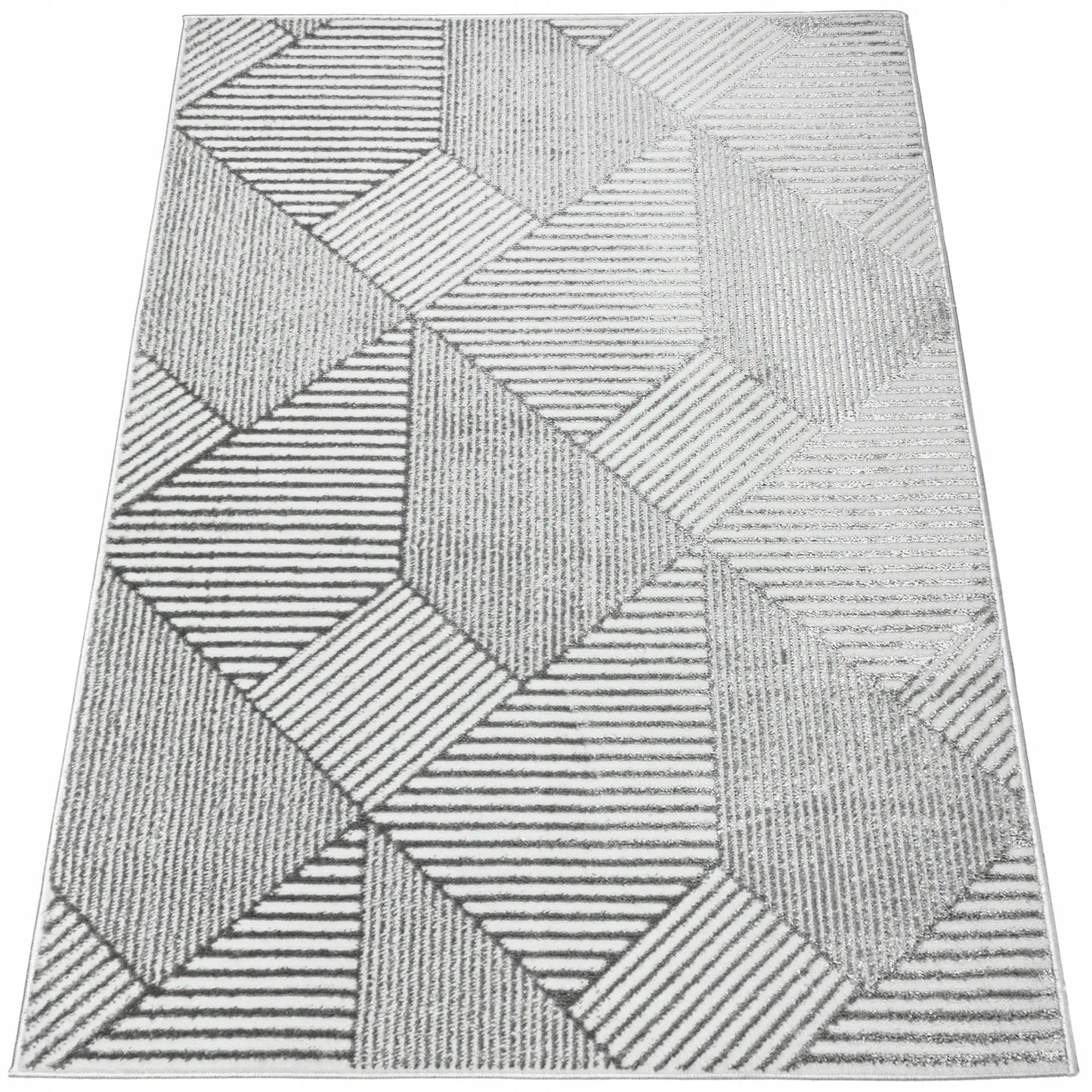 Modernus svetainės kilimas 120x170cm pilkas Glamour minkštas madingas žvilgantis