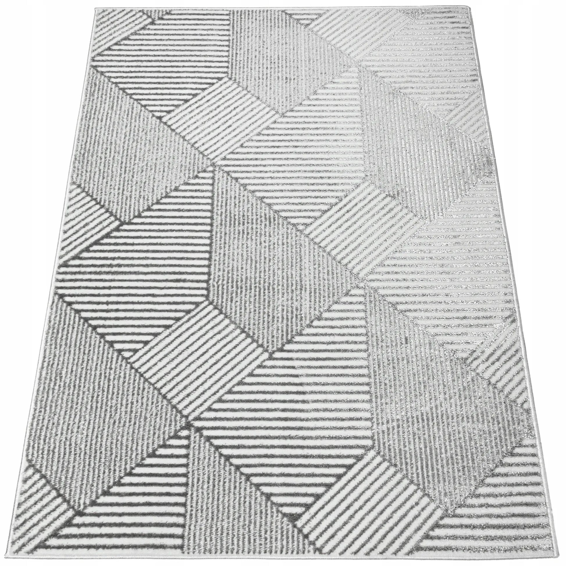 Modernus svetainės kilimas 120x170cm pilkas Glamour minkštas madingas žvilgantis