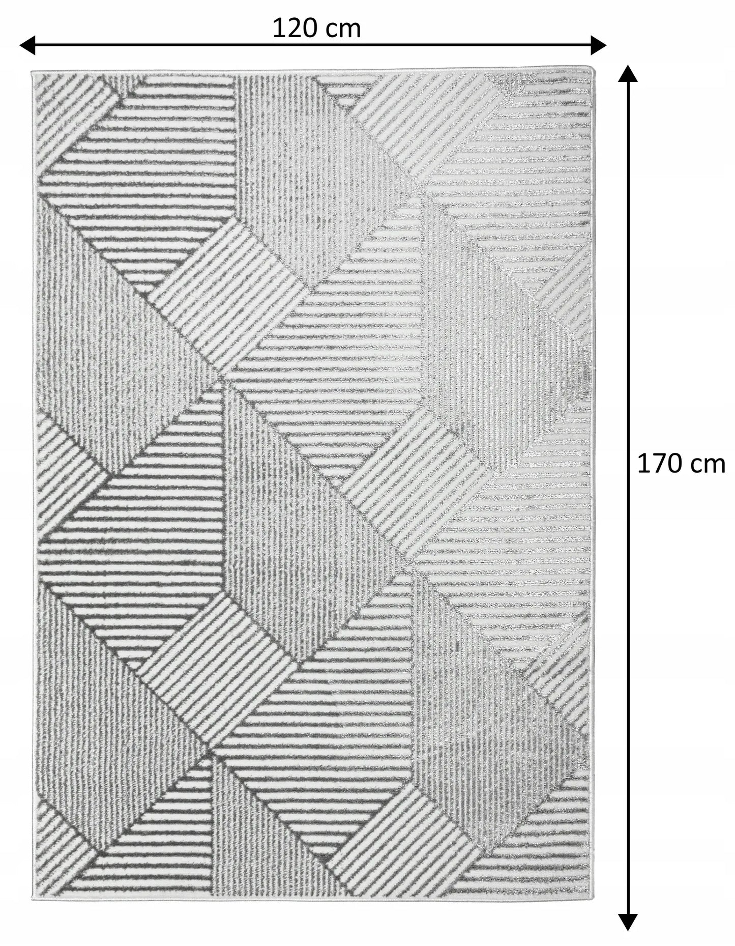 Modernus svetainės kilimas 120x170cm pilkas Glamour minkštas madingas žvilgantis