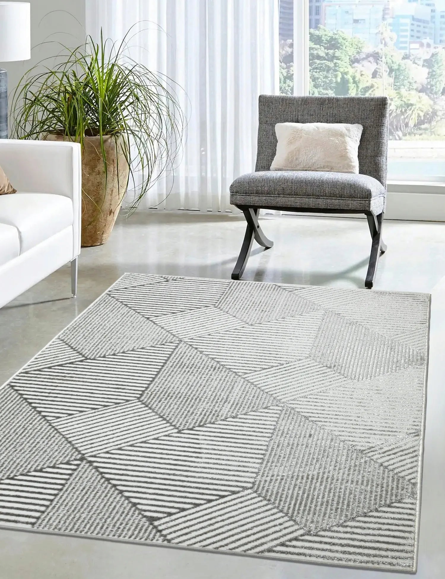 Modernus svetainės kilimas 120x170cm pilkas Glamour minkštas madingas žvilgantis