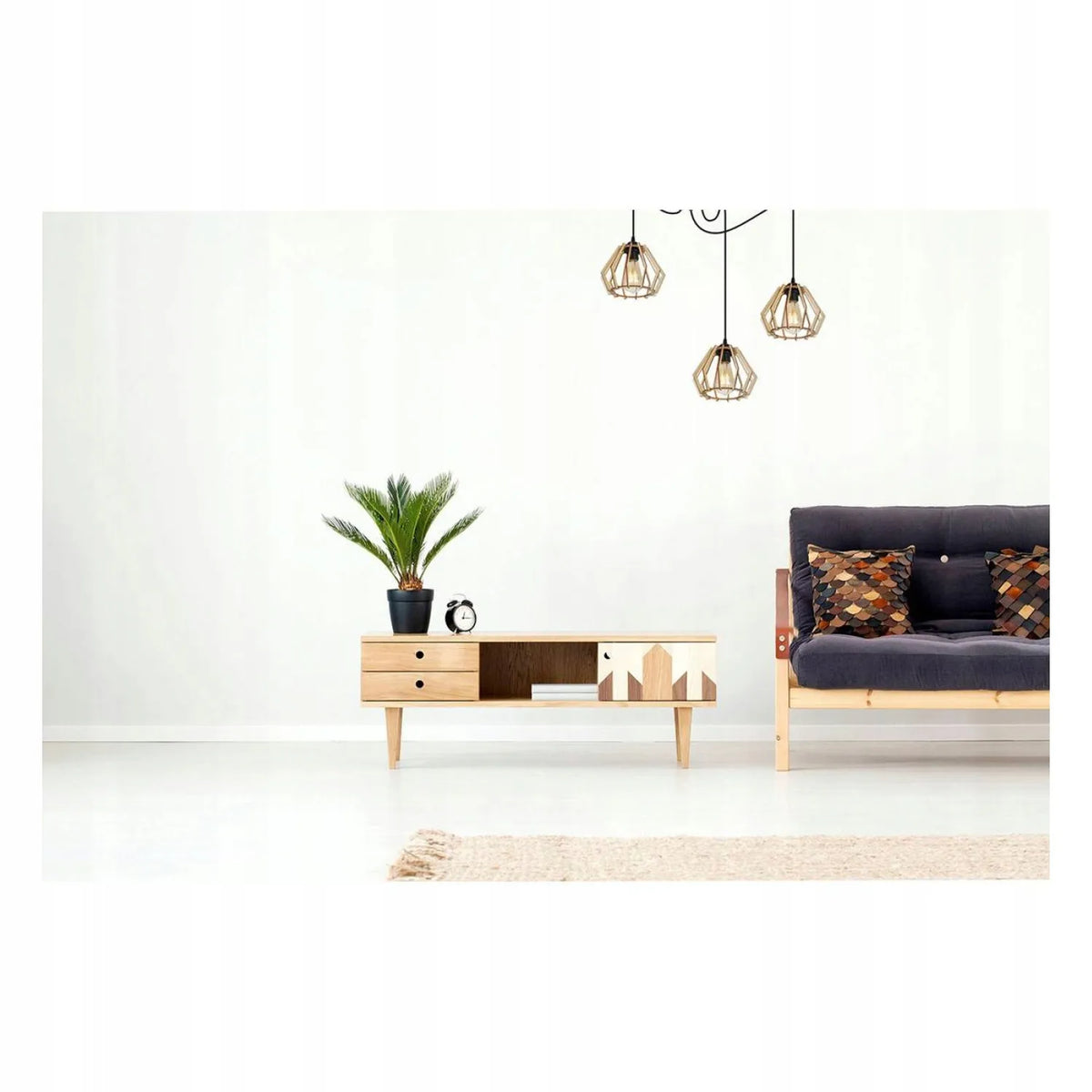 Modernus trigubas pakabinamas medinis lubinis šviestuvas „Spider Timber“ Boho
