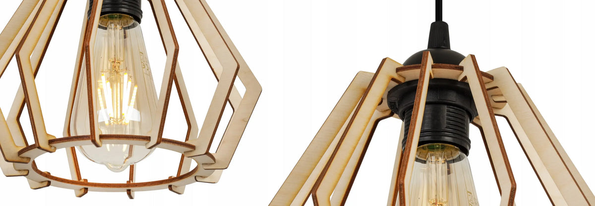 Modernus trigubas pakabinamas medinis lubinis šviestuvas „Spider Timber“ Boho