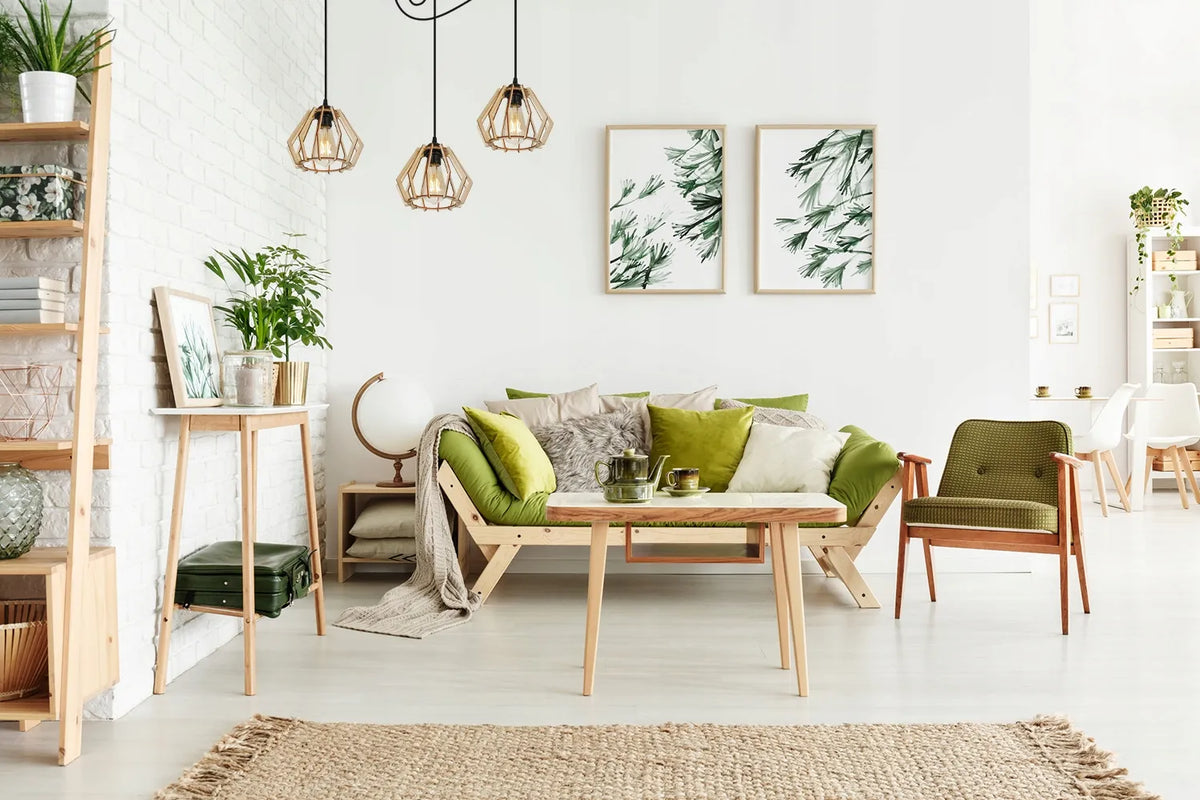 Modernus trigubas pakabinamas medinis lubinis šviestuvas „Spider Timber“ Boho