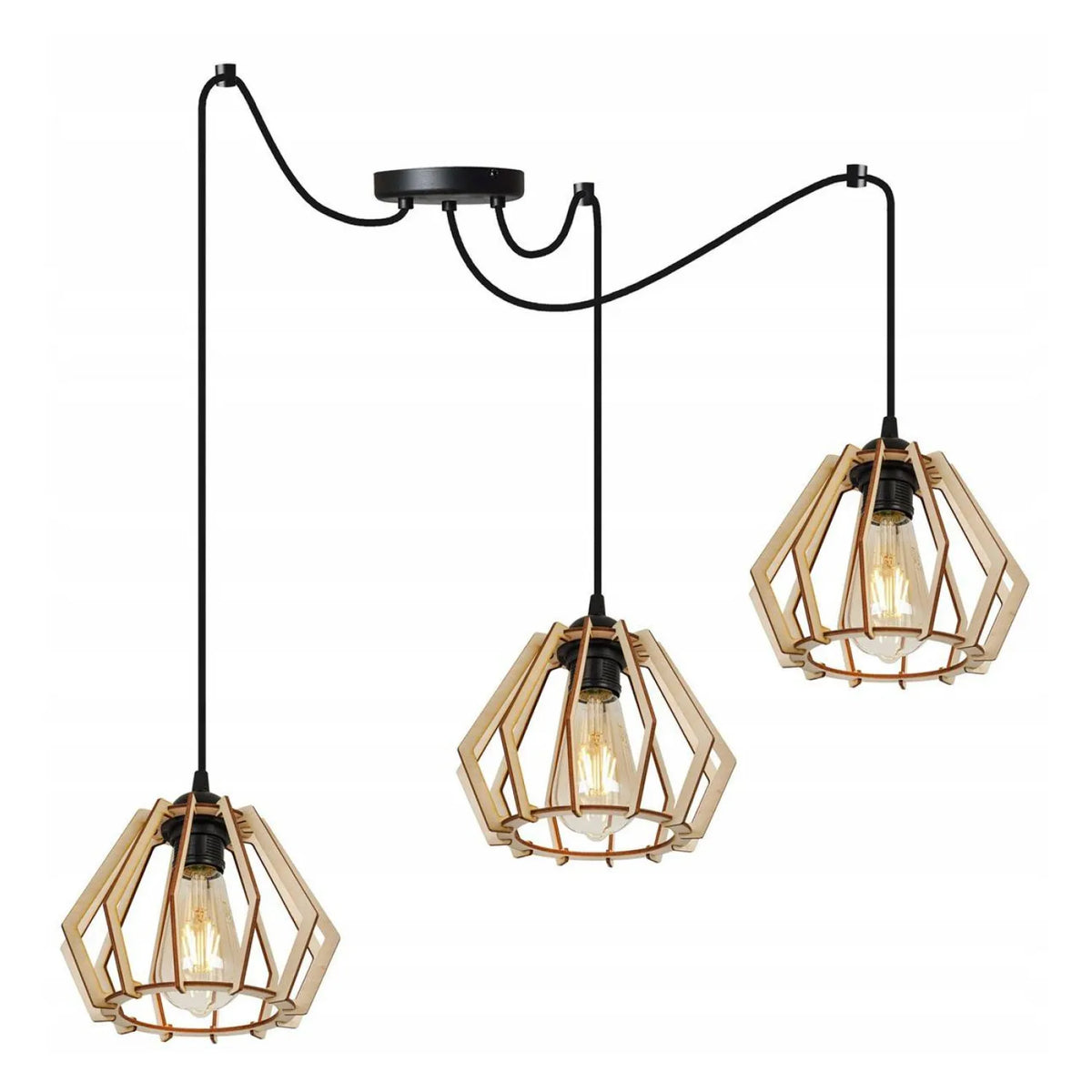Modernus trigubas pakabinamas medinis lubinis šviestuvas „Spider Timber“ Boho
