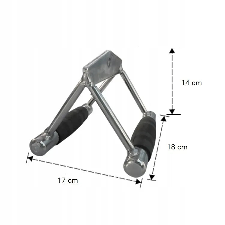 MuscleForge Double D-handle nugaros traukos rankena, dviguba siaura, gumuota