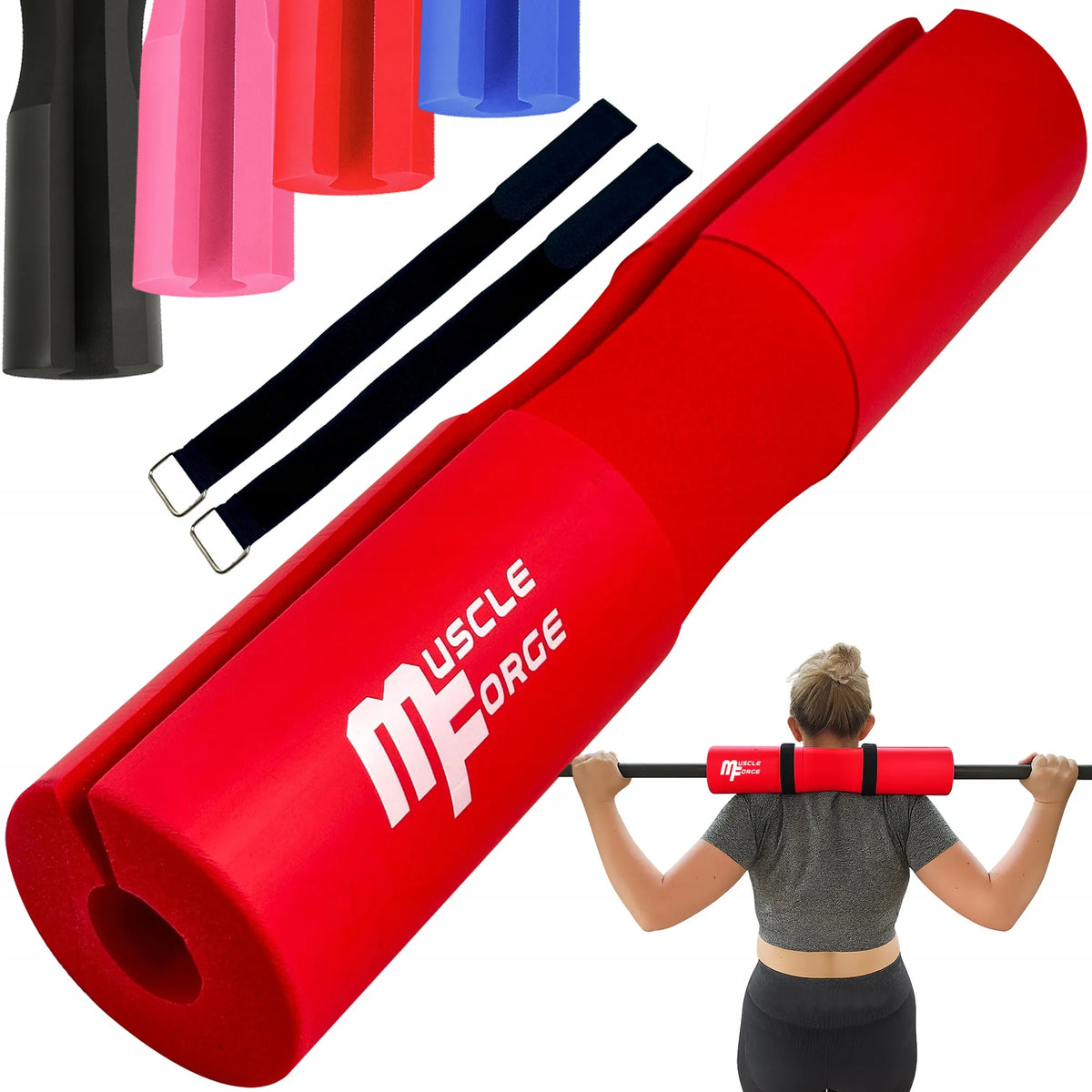 MuscleForge® raudona apsauga štangos grifui, paminkštinimas sprandui ir klubams