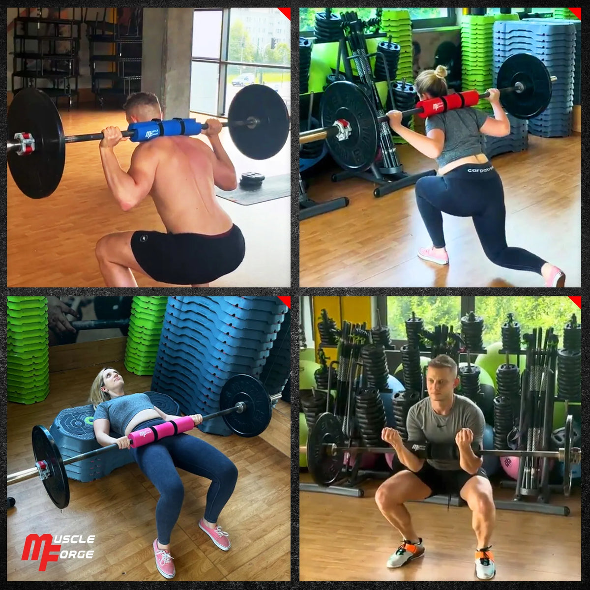 MuscleForge® raudona apsauga štangos grifui, paminkštinimas sprandui ir klubams