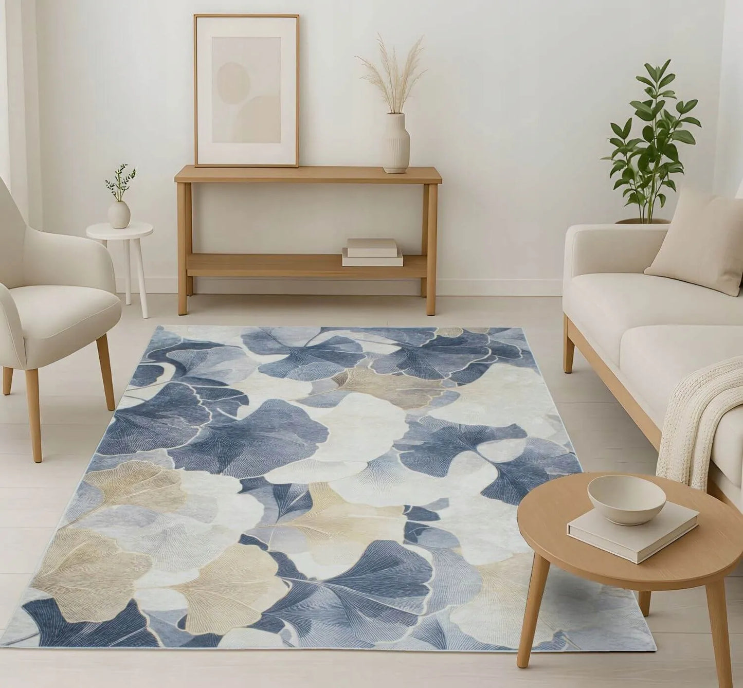 Neslystantis kilimas svetainei Eureka Home modernus augalinis 80x150 cm smėlio spalvos
