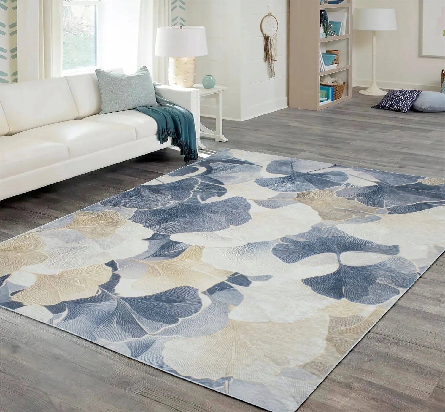 Neslystantis kilimas svetainei Eureka Home modernus augalinis 80x150 cm smėlio spalvos