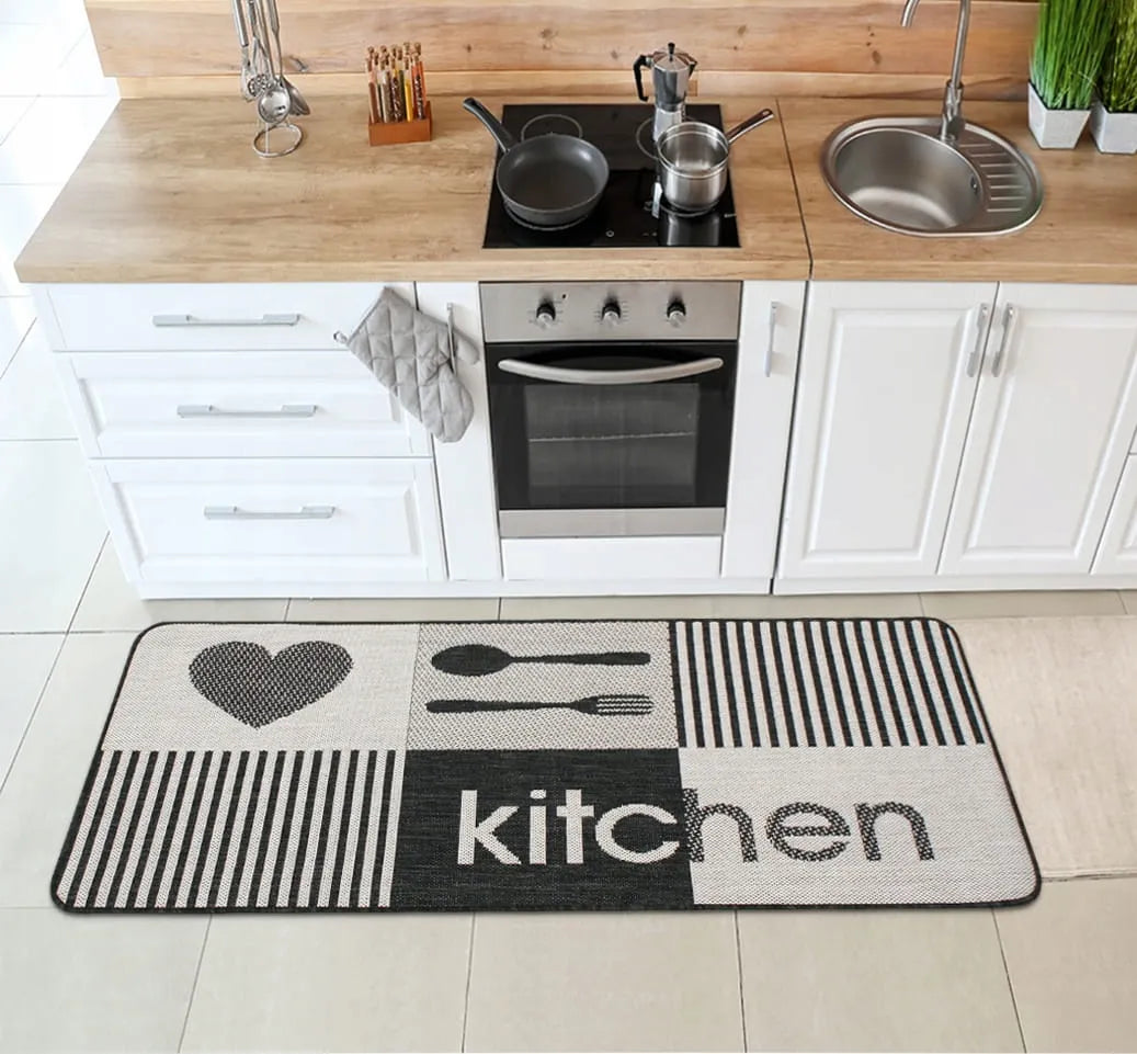 Neslystantis virtuvinis kilimas Eureka Home, 67x140 cm, sidabrinis