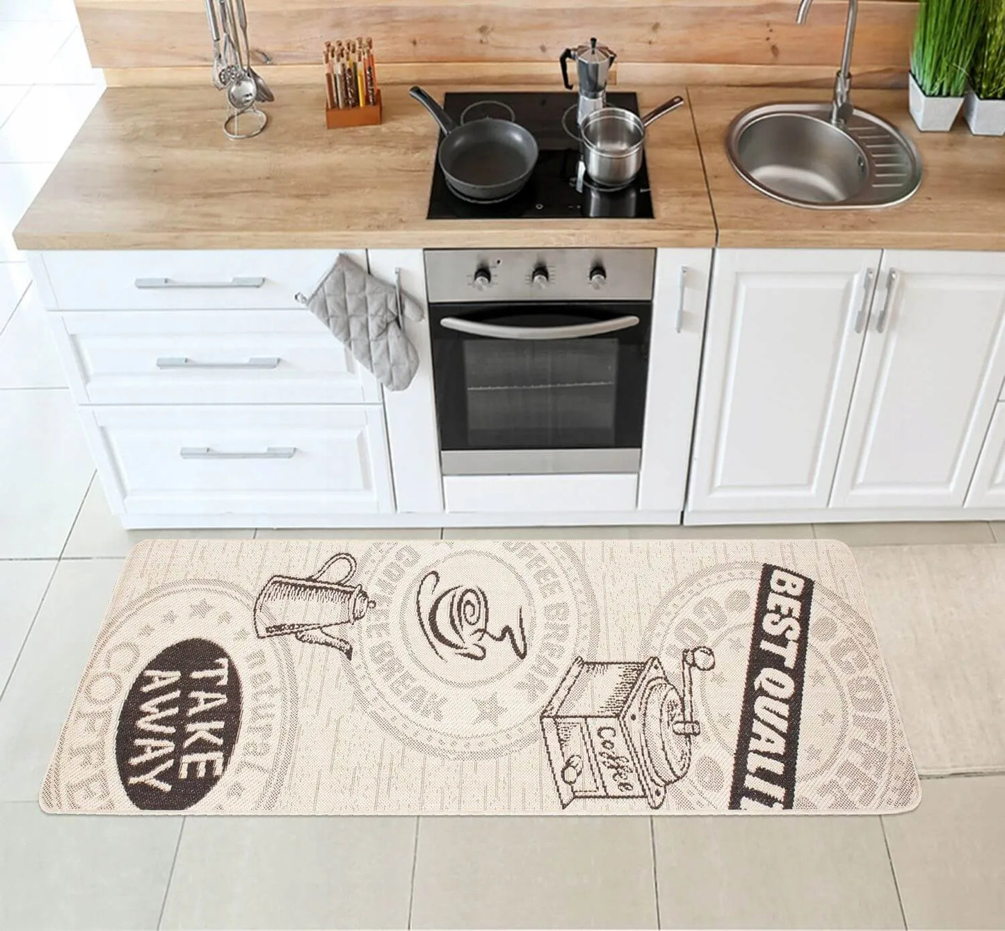 Neslystantis virtuvinis kilimas Eureka Home, 67x250 cm, smėlio spalvos