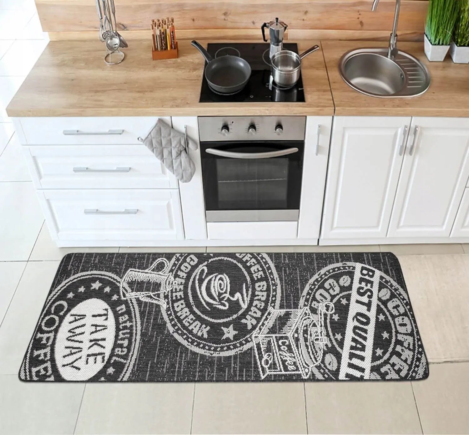 Neslystantis virtuvinis kilimėlis Eureka Home, virvinis takelis, 67x140 cm, juodas