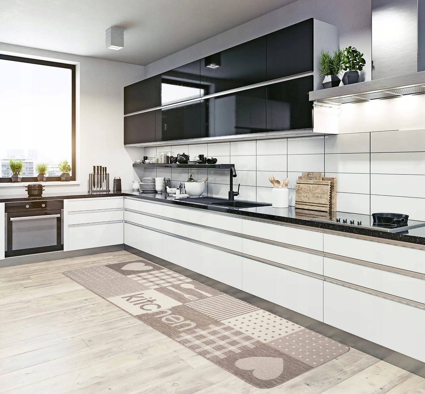 Neslystantis virvinis virtuvinis kilimas Eureka Home 67x200 cm, smėlio spalvos
