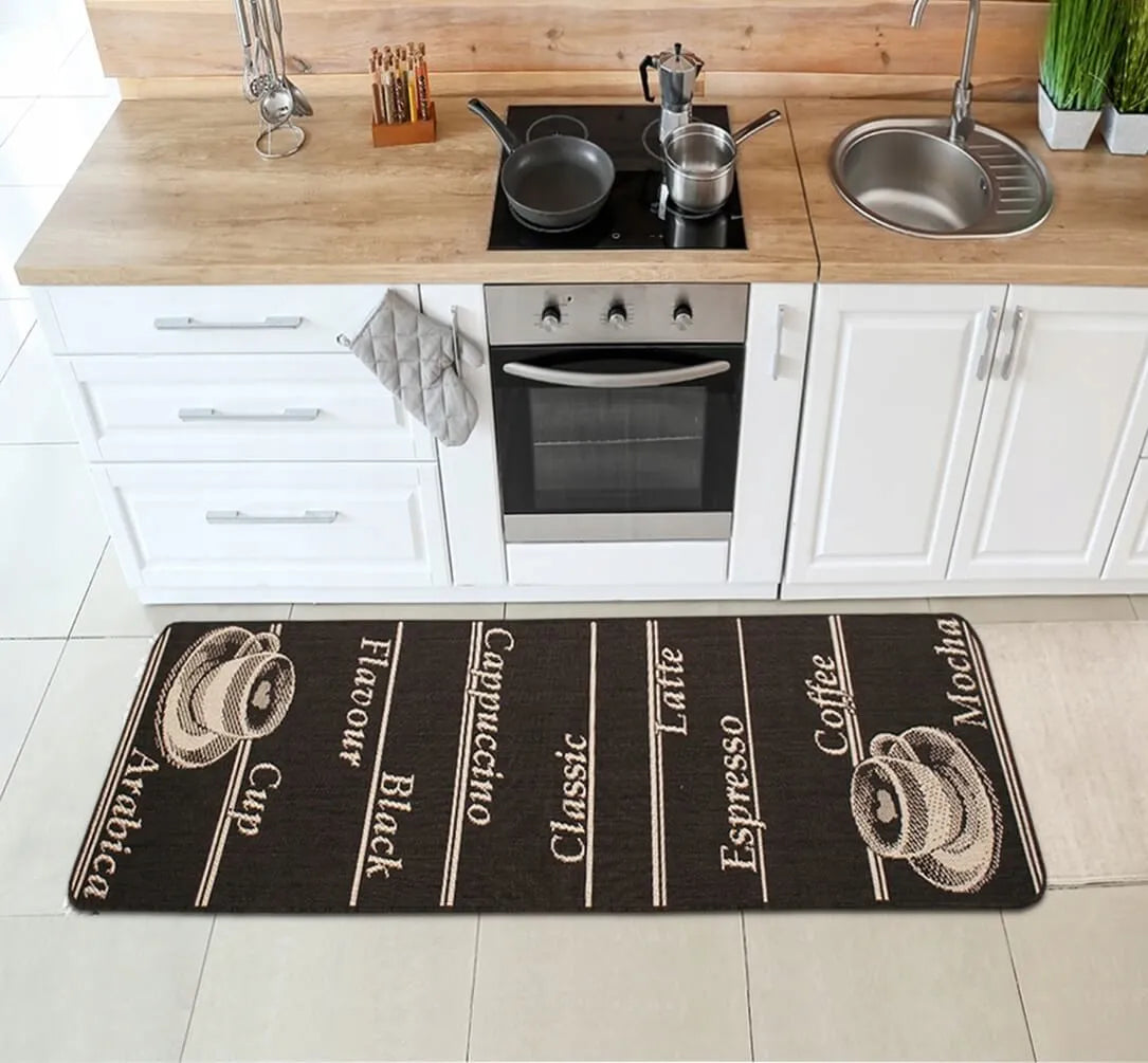 Neslystantis virvinis virtuvinis kilimas Eureka Home 67x250 cm rudas