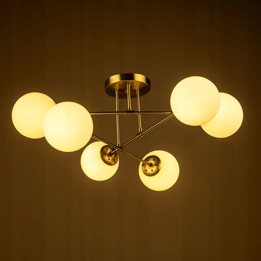PAKABINAMA LUBŲ LEMPA KRISLAMP ASTER, AUKSINĖ, SU BALTAIS GAUBTAIS, 6 X E27