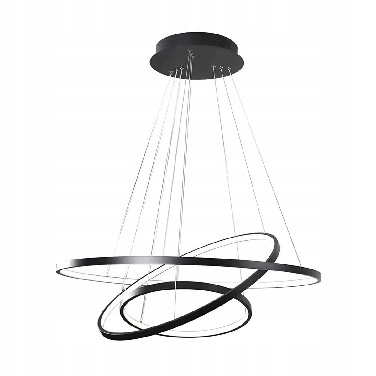 PAKABINAMAS JUODAS LUBINIS ŠVIESTUVAS 60 CM, MODERNUS LOFT STILIAUS ŠVIESTUVAS SU 3 ŽIEDAIS IR NUOTOLINIO VALDYMO PULTELIU
