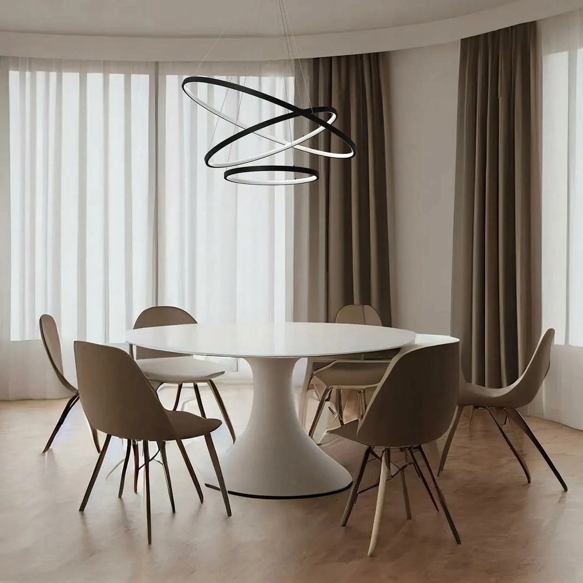 PAKABINAMAS JUODAS LUBINIS ŠVIESTUVAS 60 CM, MODERNUS LOFT STILIAUS ŠVIESTUVAS SU 3 ŽIEDAIS IR NUOTOLINIO VALDYMO PULTELIU