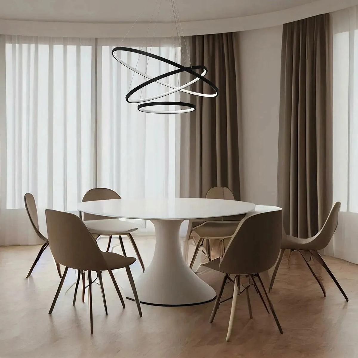 PAKABINAMAS JUODAS LUBINIS ŠVIESTUVAS 60 CM, MODERNUS LOFT STILIAUS ŠVIESTUVAS SU 3 ŽIEDAIS IR NUOTOLINIO VALDYMO PULTELIU