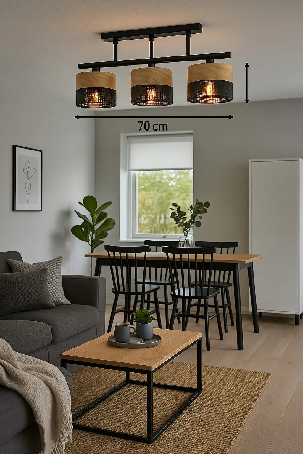 Pakabinamas loft stiliaus šviestuvas, juodas metalas, E27, virš stalo, svetainei ir virtuvei