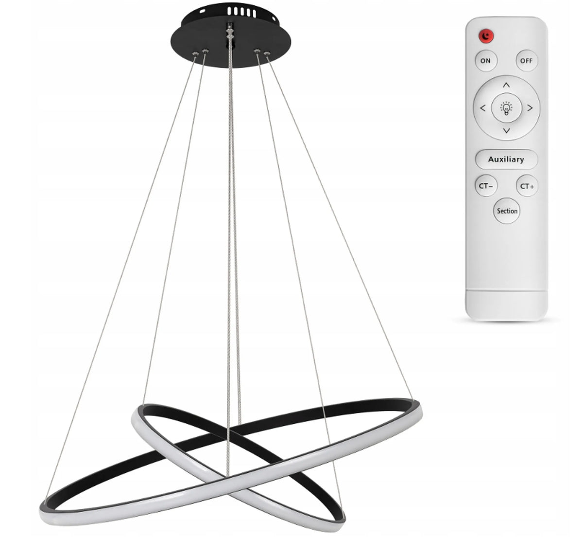 Pakabinamas lubinis LED šviestuvas „Mikka“ su nuotolinio valdymo pulteliu, juodas, 60 cm, keičiama šviesos spalva