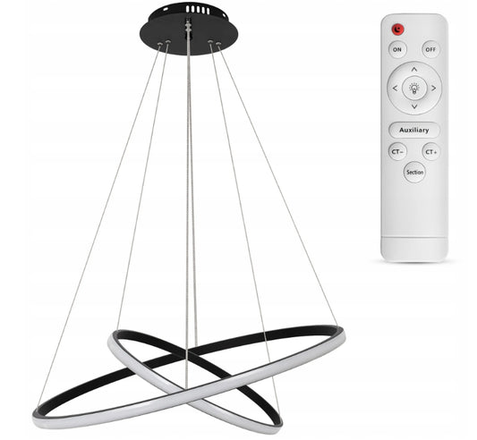 Pakabinamas lubinis LED šviestuvas „Mikka“ su nuotolinio valdymo pulteliu, juodas, 60 cm, keičiama šviesos spalva