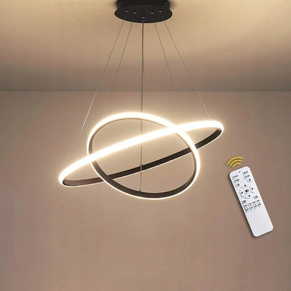 Pakabinamas lubinis LED šviestuvas „Mikka“ su nuotolinio valdymo pulteliu, juodas, 60 cm, keičiama šviesos spalva