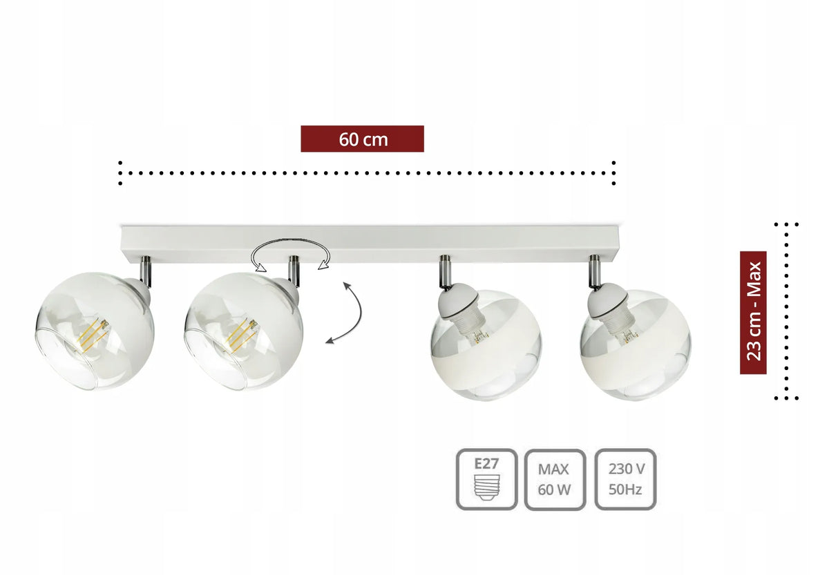 Pakabinamas lubinis šviestuvas – baltas sietynas su stikliniais gaubtais White Belt BG4 LED E27