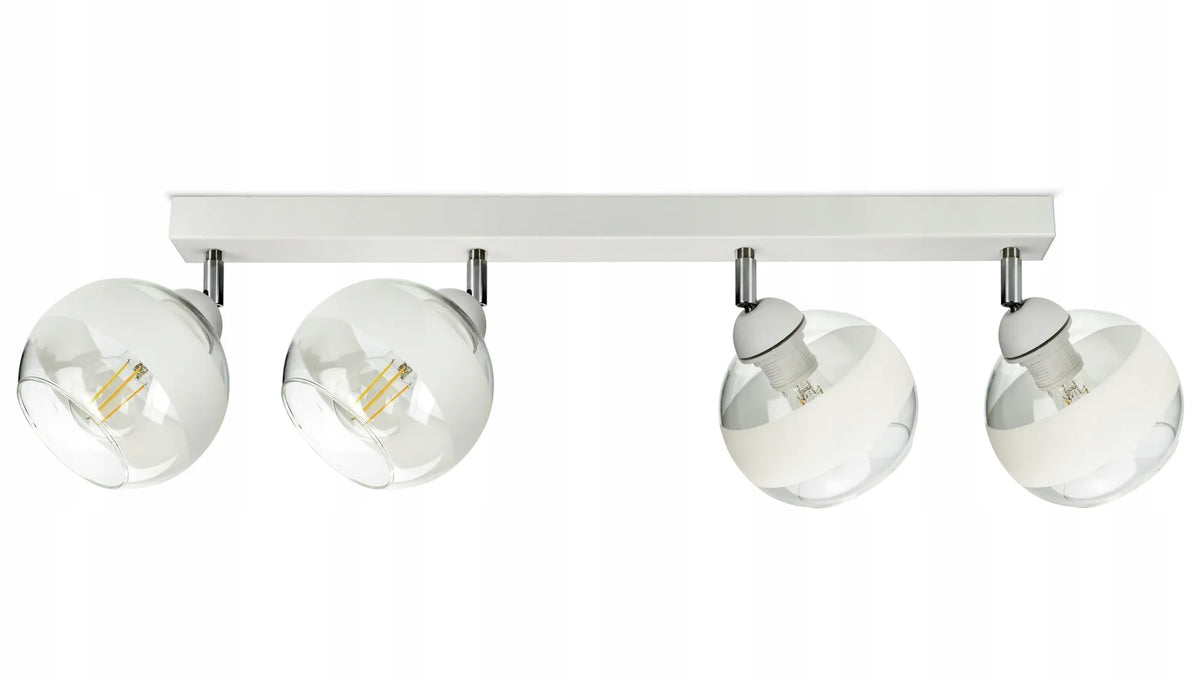 Pakabinamas lubinis šviestuvas – baltas sietynas su stikliniais gaubtais White Belt BG4 LED E27