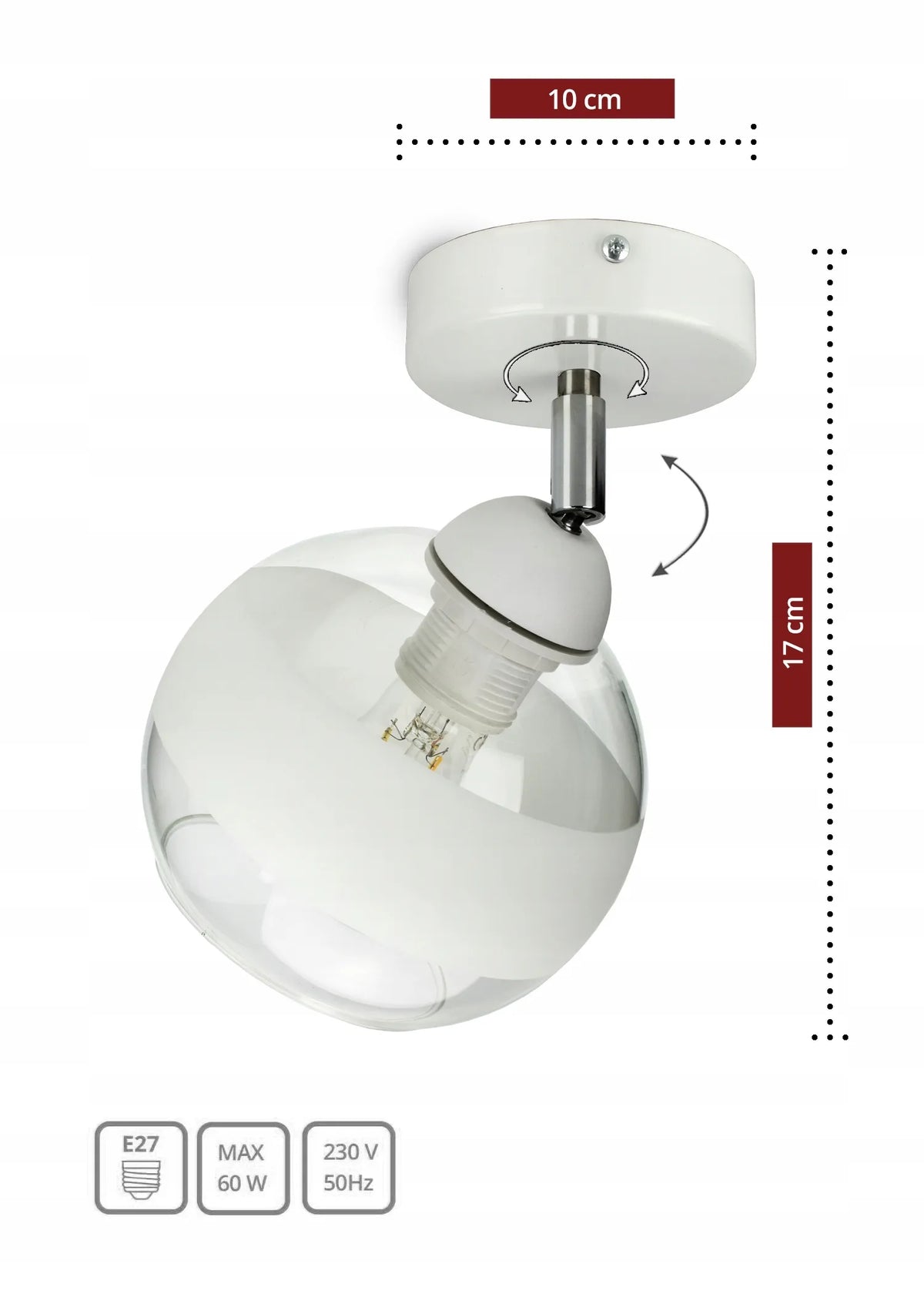 Pakabinamas lubinis šviestuvas, baltas stiklinis rutulys White Belt EG1 LED E27